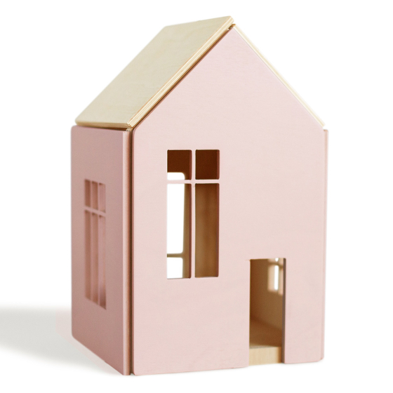 Babai large pink wooden dollhouse toy on a white background