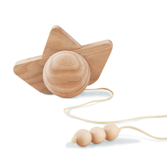 Babai eco-friendly natural wood pull along ship toy on a white background