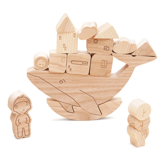 Babai eco-friendly natural wood stories from the sea balancing game on a white background