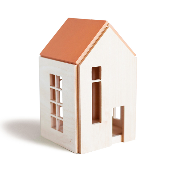 Babai eco-friendly wooden terra dollhouse on a white background