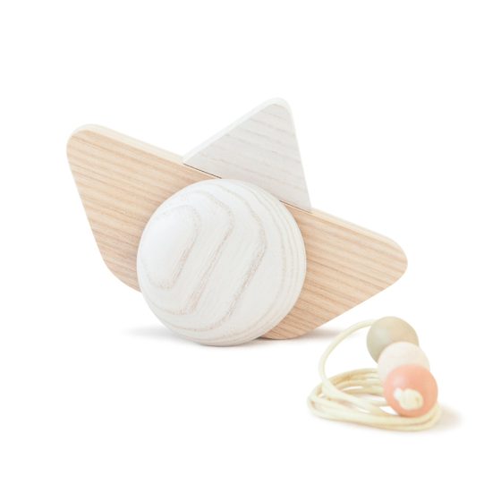Babai eco-friendly wooden pull and go ship toy on a white background