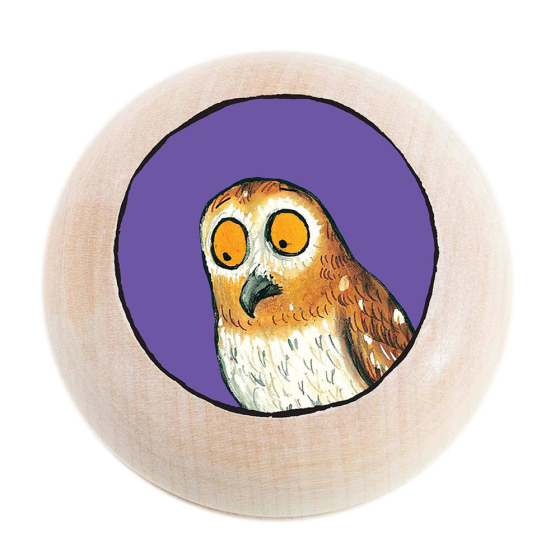 Bajo Gruffalo children's wooden owl magnet on a white background