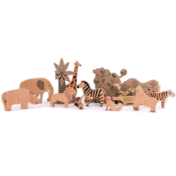 bajo wooden toy jungle animal play set