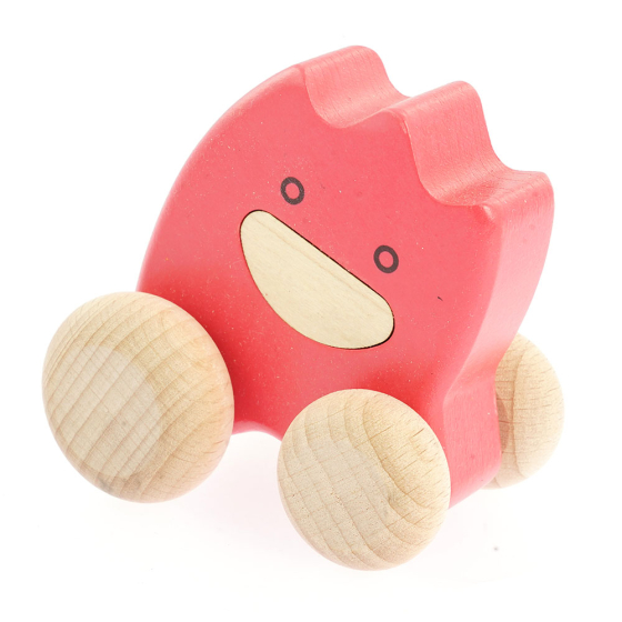 Bajo children's plastic-free wooden push along ghost toy in the pink colour on a white background