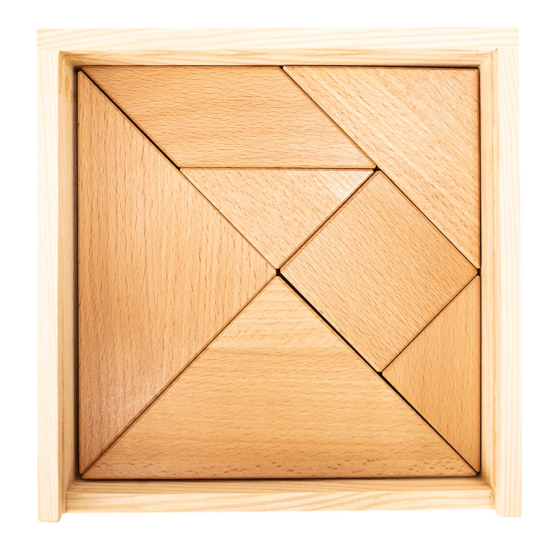 Bajo sustainable natural wooden tangram puzzle on a white background