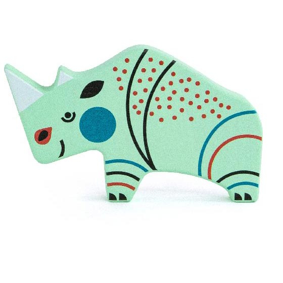 This chunky Rhino figure is beautifully painted in shades of blue in a folk art inspired design to represent the eternal connection between humans and the natural world.
