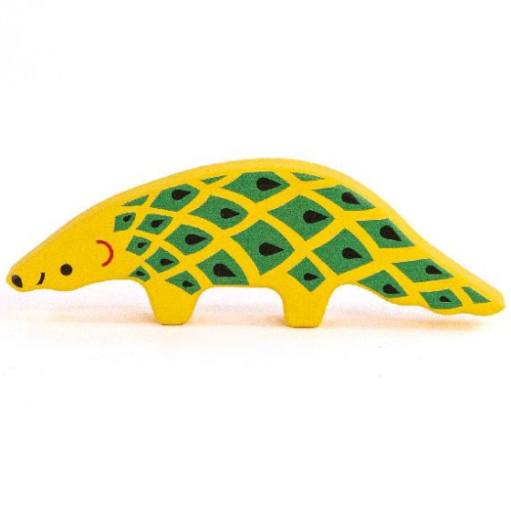 This chunky Pangolin figure is beautifully painted in shades of yellow and green in a folk art inspired design