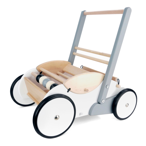Bajo kids monochrome wooden baby walker pram toy on a white background