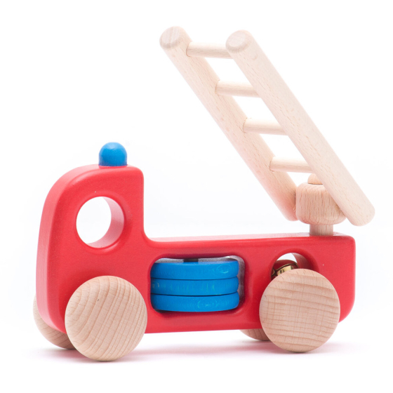 Bajo sustainable wooden fire engine H1 toy on a white background