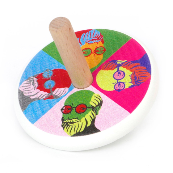 Bajo pop art wooden spinning top toy on a white background