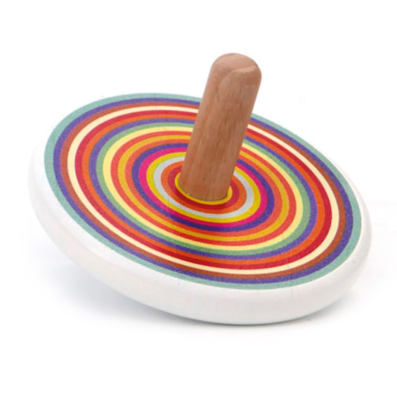 Bajo plastic-free wooden colourful circles spinning top on a white background