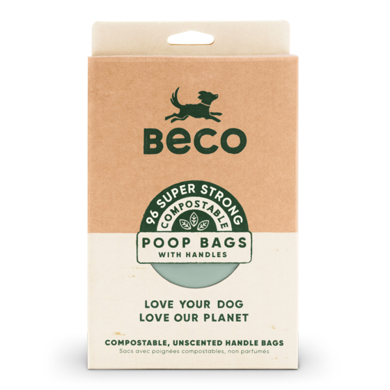 Beco Pets compostable dog waste bag with handle on a white background
