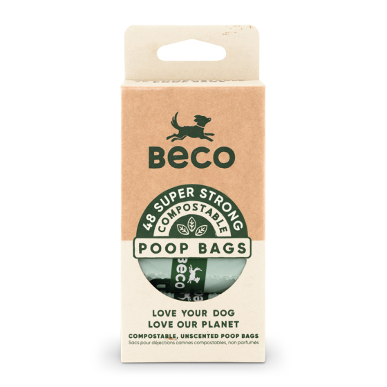 Beco Pets compostable cornstarch dog waste bags on a white background