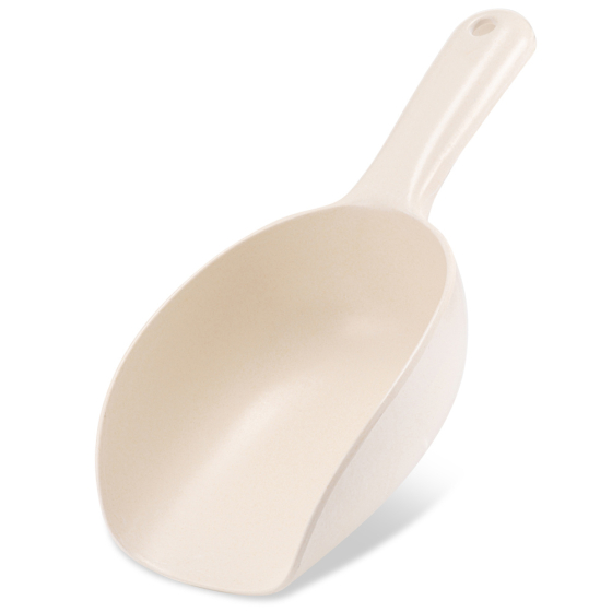 Beco Pets natural sustainable bamboo pet food scoop on a white background.