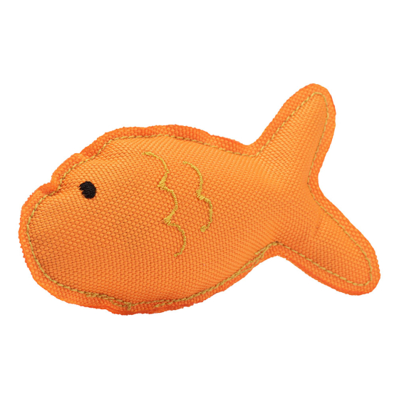 Beco Pets recycled plastic Catnip fish toy on a white background. 