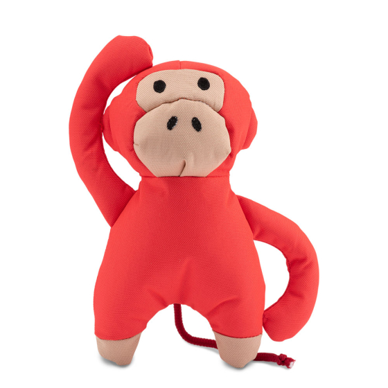 Beco Pets recycled plastic cuddly monkey pet toy on a white background.
