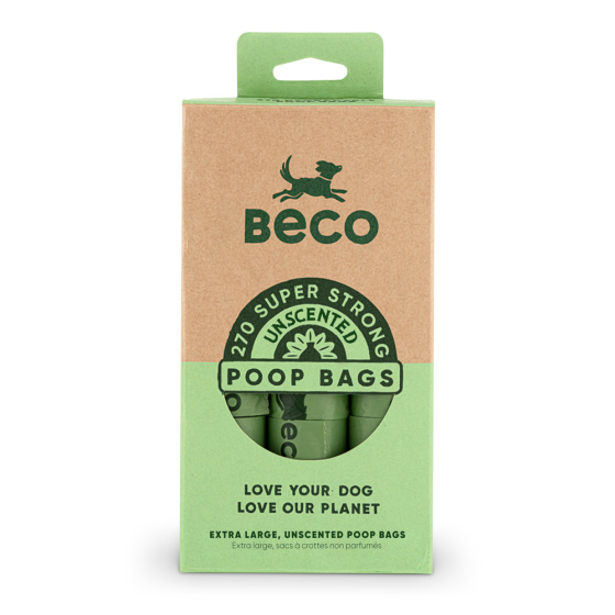 Beco Pets recycled plastic sustainable dog waste bags on a white background