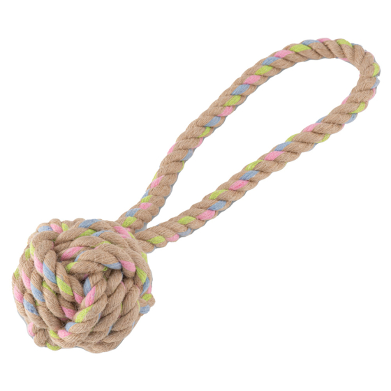 Beco Pets sustainable hemp ball with handle dog toy on a white background.