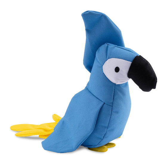 Beco Pets recycled plastic cuddly parrot pet toy on a white background.
