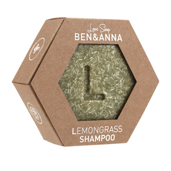 Ben and Anna lemongrass love solid shampoo block on a white background 