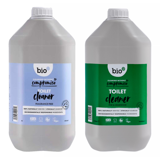 2 Bio-D 5 litre bottles of natural toilet cleaner on a white background