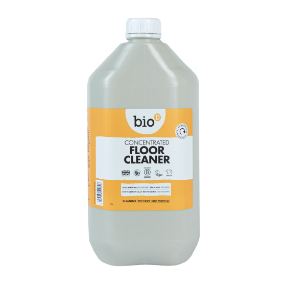 Bio-D Natural Floor Cleaner in a 100% recycled, 5L plastic bottle, on a white background