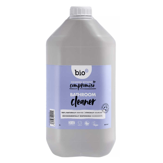 Bio-d concentrated bathroom cleaner in a 5 litre refill bottle picture on a plain white background
