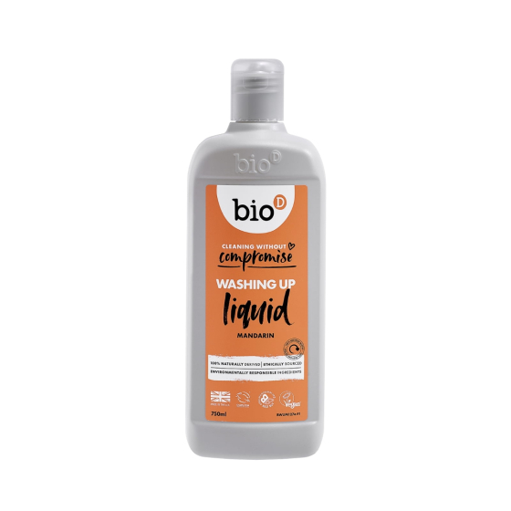 Bio-d Mandarin washing up liquid, 750ml bottle on a white background