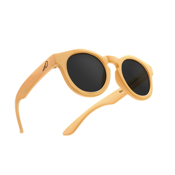 Bird childrens plant-based eco-friendly sunglasses in the sunshine yellow colour on a white background
