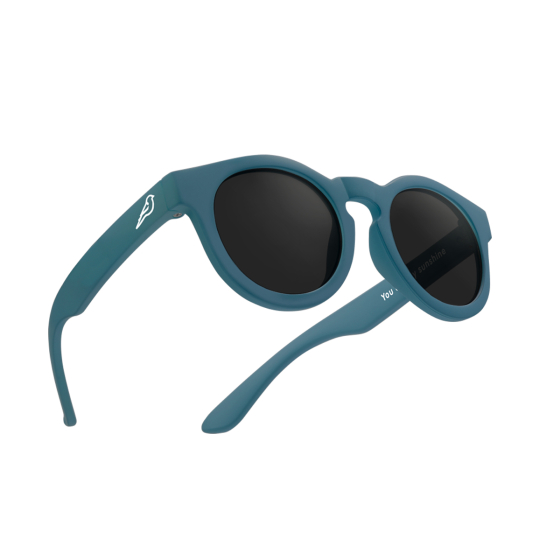 Birds Eyewear children's ocean blue flexible sunglasses on a white background