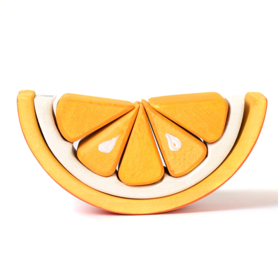 Bumbu eco-friendly wooden orange segment slotting toy on a white background