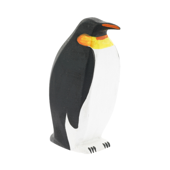 Bumbu hand carved childrens wooden female penguin figure on a white background
