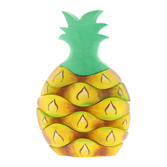 Bumbu childrens handmade stacking wooden pineapple puzzle toy on a white background