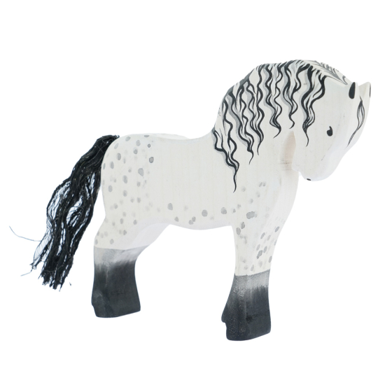 Bumbu plastic-free white wooden horse toy figure stood on a white background