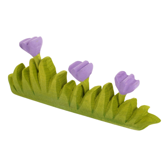 Bumbu plastic-free large wooden grass with purple flower toy on a white background