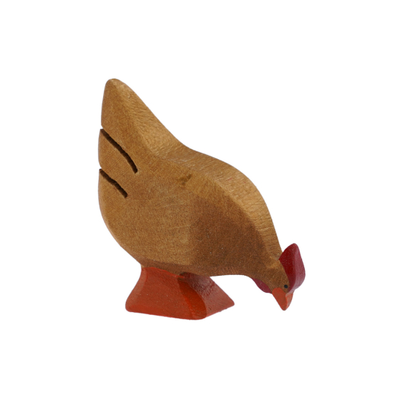 Bumbu miniature wooden brown hen toy figure stood on a white background