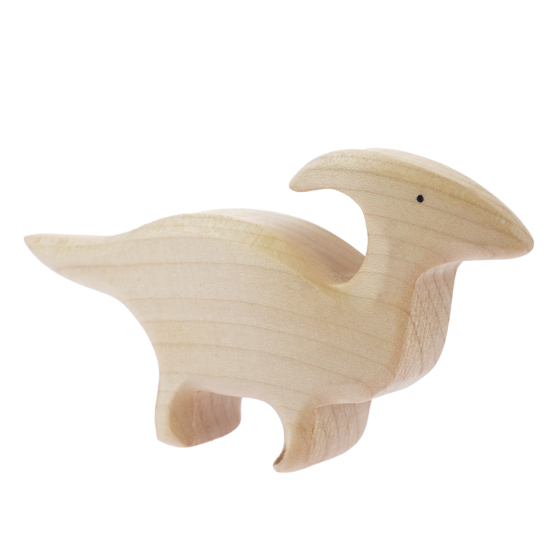 Bumbu hand carved natural wooden parasaurolophus toy dinosaur on a white background