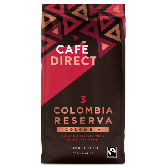 Cafedirect colombia reserva coffee ground packet on a white background