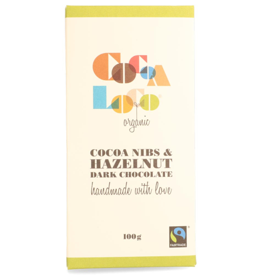 Cocoa Loco Dark Chocolate Cocoa Nibs & Hazelnut Bar 100g