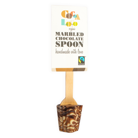 Cocoa Loco organic Fairtrade marbled hot chocolate spoon on a white background
