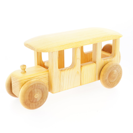 Debresk sustainably sourced birch wood bus toy on a white background