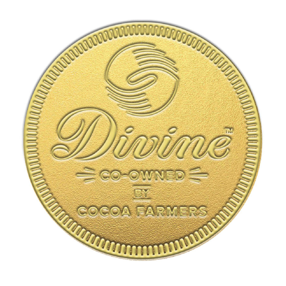 Divine Fairtrade giant milk chocolate coin on a white background