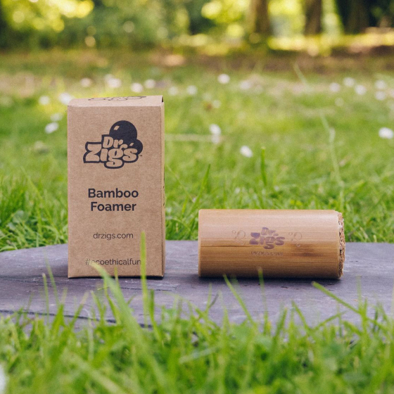Dr Zigs eco-friendly bamboo bubble foamer kit on some slate in the grass