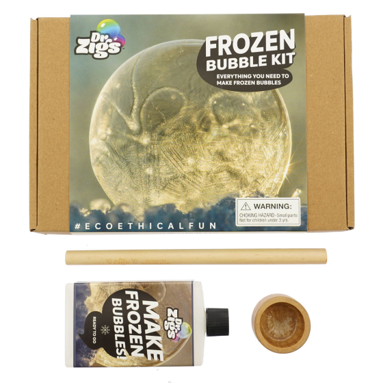 Dr Zigs eco-friendly frozen bubble kit laid out on a white background