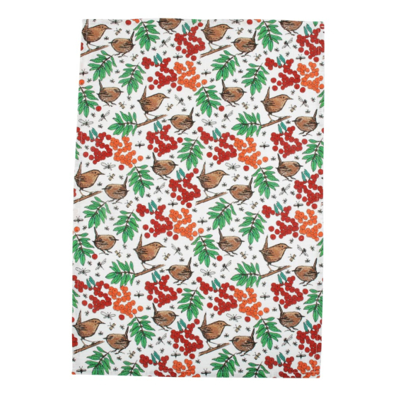 DUNS Sweden organic cotton linen tea towel in the rowanberry colour laid out on a white background