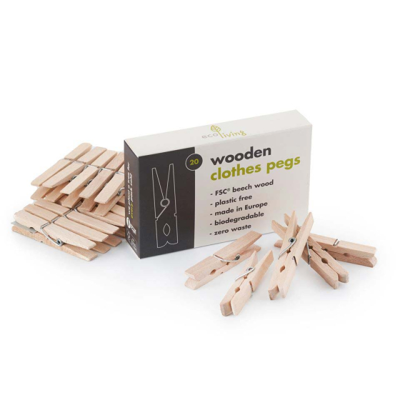 Ecoliving Wooden Clothes Pegs x 20