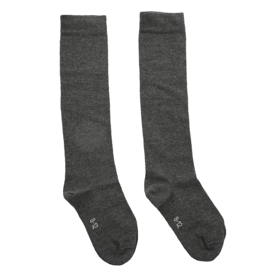 Eco Outfitters kids grey organic cotton knee high socks on a white background