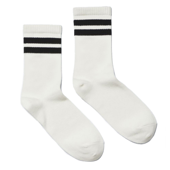Eco Outfitters Long ankle socks in white with black ankle stripe