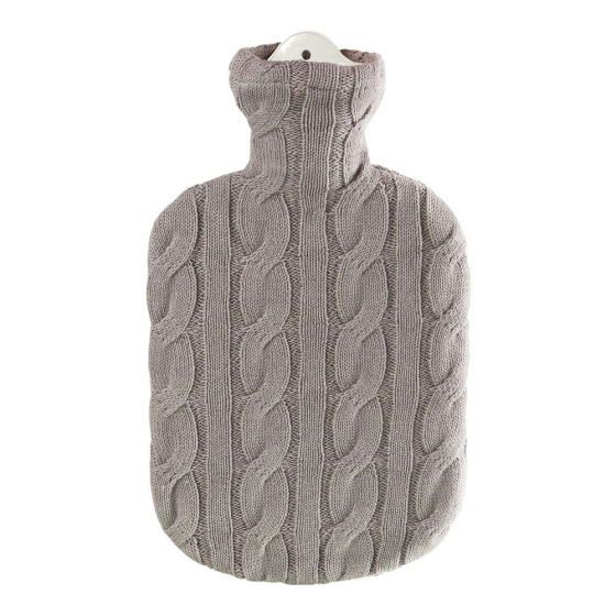 Ecoliving Natural Rubber Hot Water Bottle with a Grey Stone cable knit effect pictured on a plain white background 