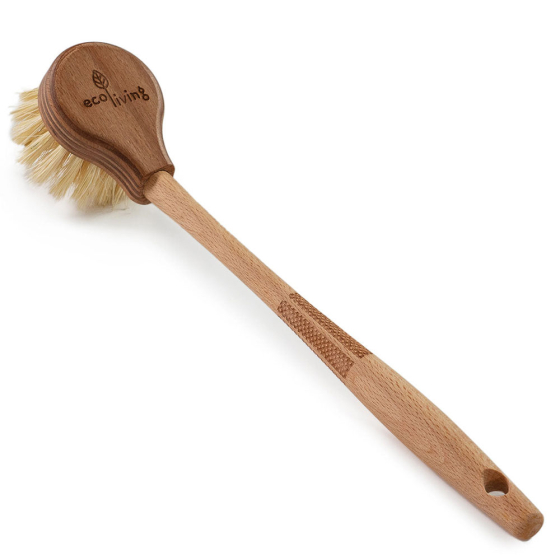 Ecoliving Long Handle Wooden Dish Brush pictured on a plain white background